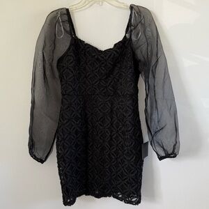 Lulus Black Sheer Sleeve Lace Mini Dress